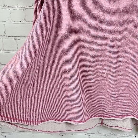 Free People Lacey Love Cutout Top French Terry Soft Berry Stripe Pullover - Picture 5 of 15
